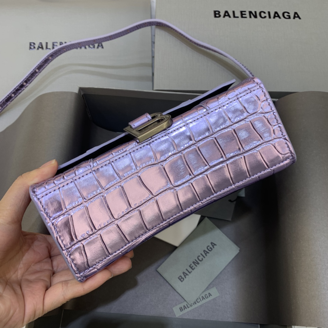 Balenciaga Hourglass XS Handbag Crocodile Embossed Shoulder Bag Light purple